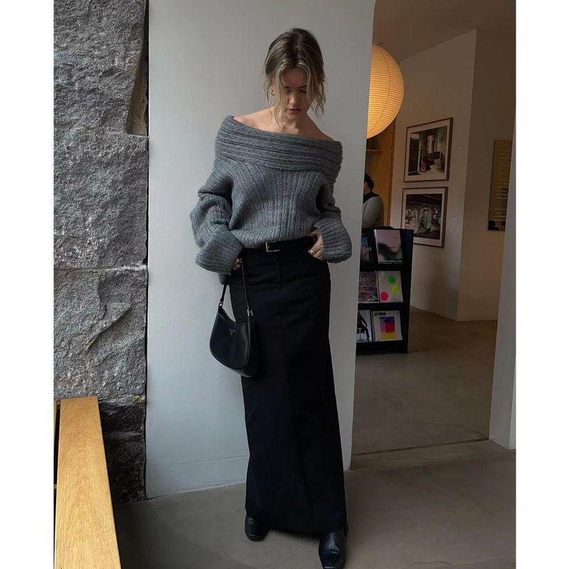 

Off-the-Shoulder Classy Gray Winter Comfortable Sweater Sweater L