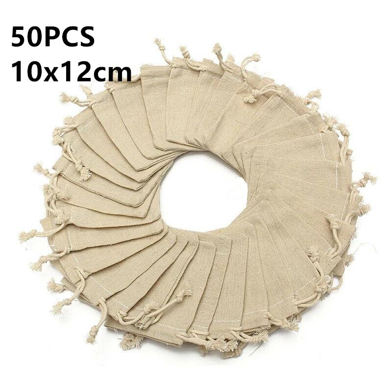 20/50pcs Natural Burlap Linen Jewelry Travel Storage Pouch Mini Candy Jute Packing Bags Present Mariage Jute Drawstring Gift