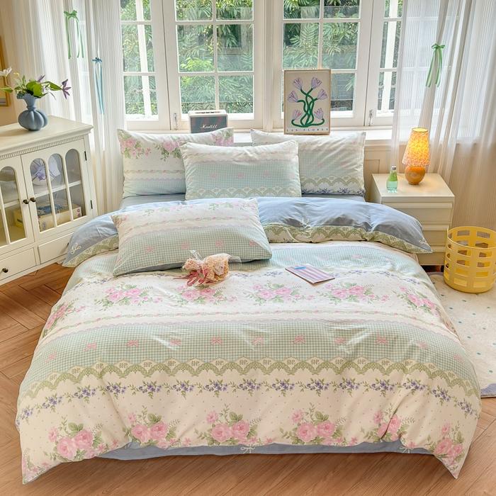3pc 100% Cotton Duvet Cover Set,no fill,Elegant Floral Soft Breathable And Skin-friendly, Single Queen Size for Bedding Set