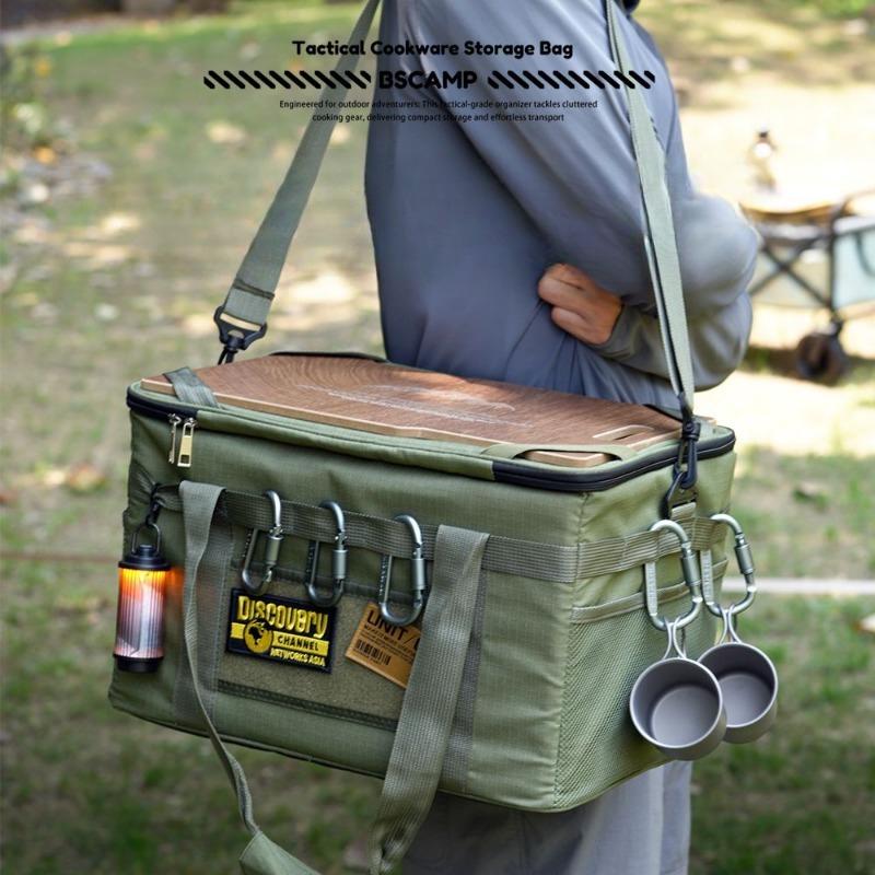 Outdoor multi-functional camping tactical storage bag with tabletop, portable handheld gear, outdoor accessories bag