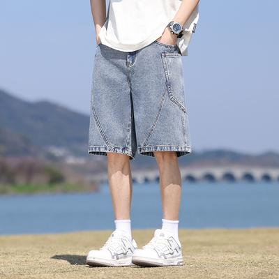 Summer Men's Denim Cargo Shorts Big Size Elastic Waist Straight Baggy Jeans Shorts