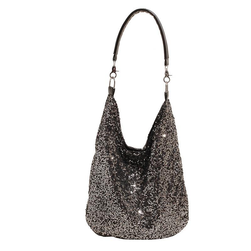 

New large-capacity tote bag niche design Gypsy shoulder bag trendy sequined handbag чорний