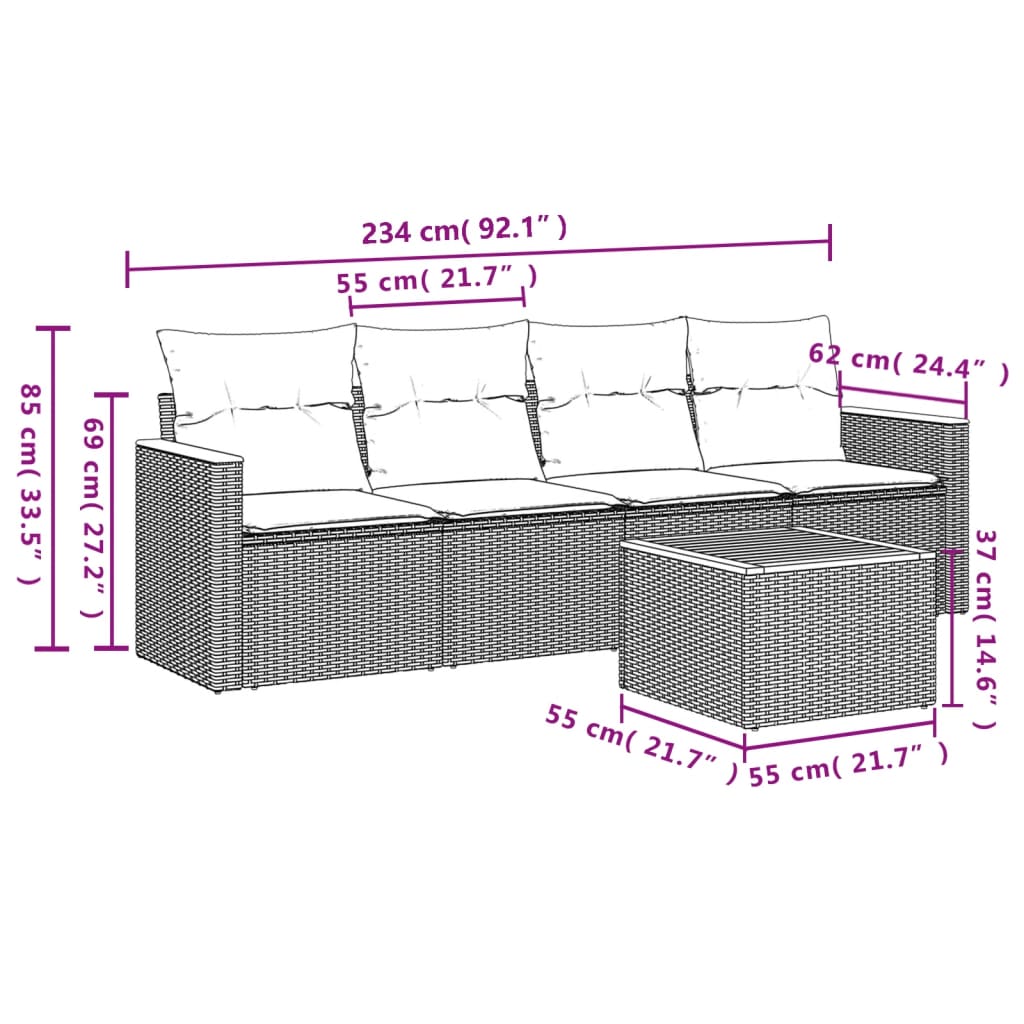 Vidaxl 5-Cz. Garden Lounge Set, Cushions, Black PE Rattan