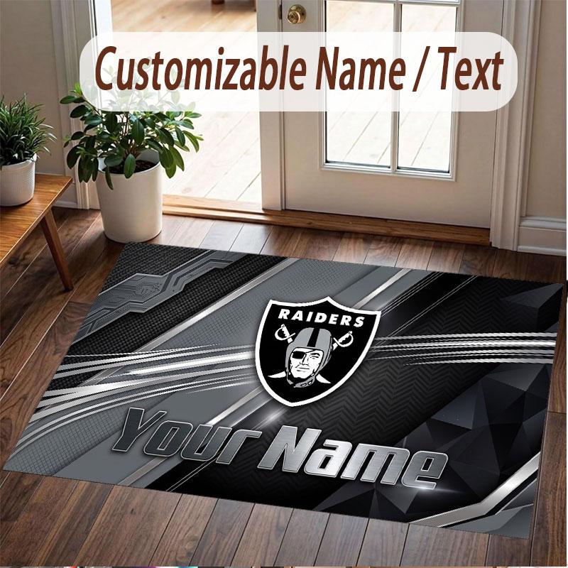 Custom Rug Las Vegas Raiders Pattern Print Name Text Soft Non‑Slip Floor Carpet for Home Indoor Decoration
