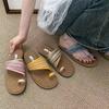 Flat-bottomed Toe French Sandals Fairy Wind Wear 2025 Summer Vintage Woven Seaside Roman Beach Slippers