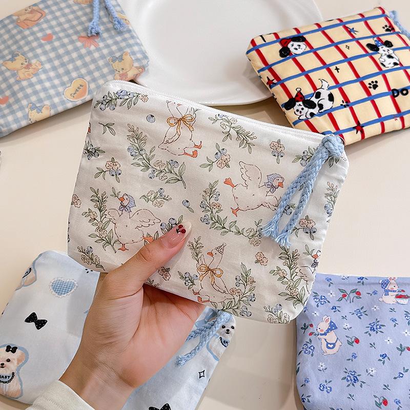 Mini-Baumwoll-Blumen-Organizer-Taschen für Damen, kleine Stoff-Kosmetik-Make-up-Tasche, kleine Geldbörse, Münzfach, Kinder-Kosmetiketui