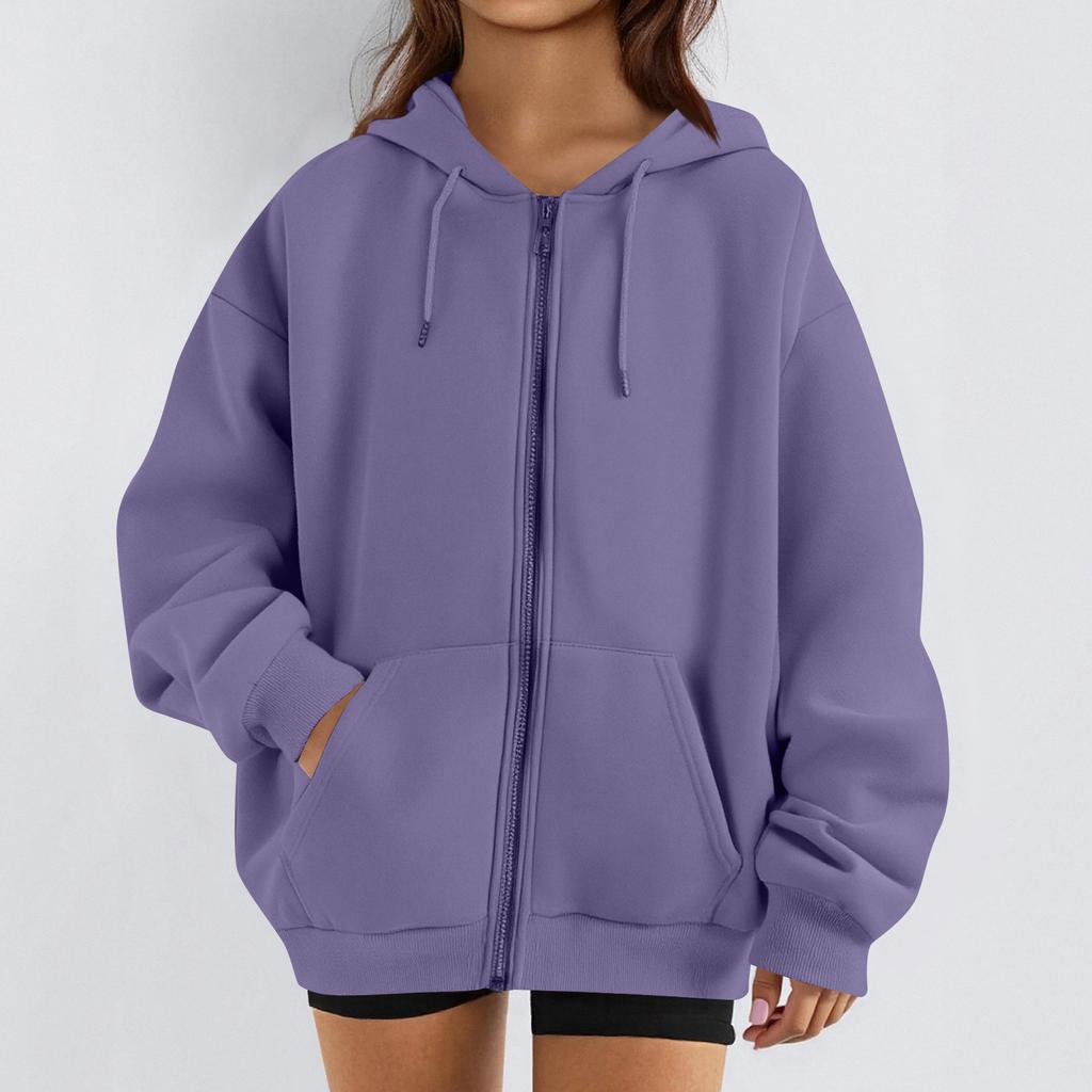 Women's Fashion Casual Long Sleeve Solid Color Hooded Sweatshirt Tops