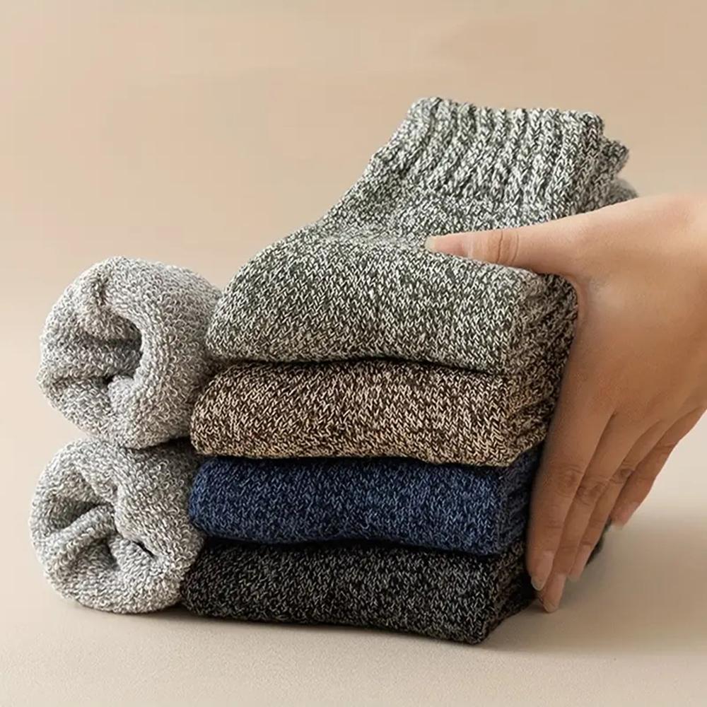 5 Pairs Men's Retro Solid Color Casual Wool Socks Winter Warm Mid Length Sock Ultra Thick Harajuku Men Antifreeze Cashmere Socks
