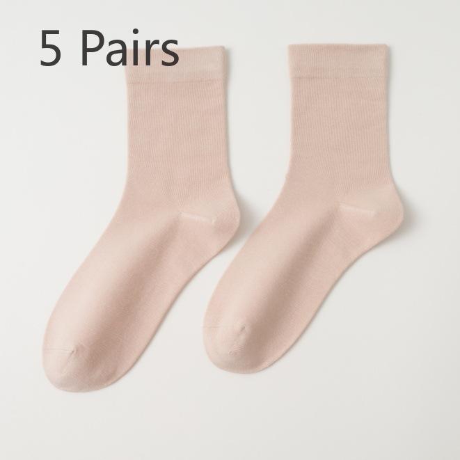 5 Pairs Mid-calf Socks Spring and Summer Cotton Pop Monthly Socks Anti-pilling Boneless Socks Women Dopamine Coloured White Student Socks