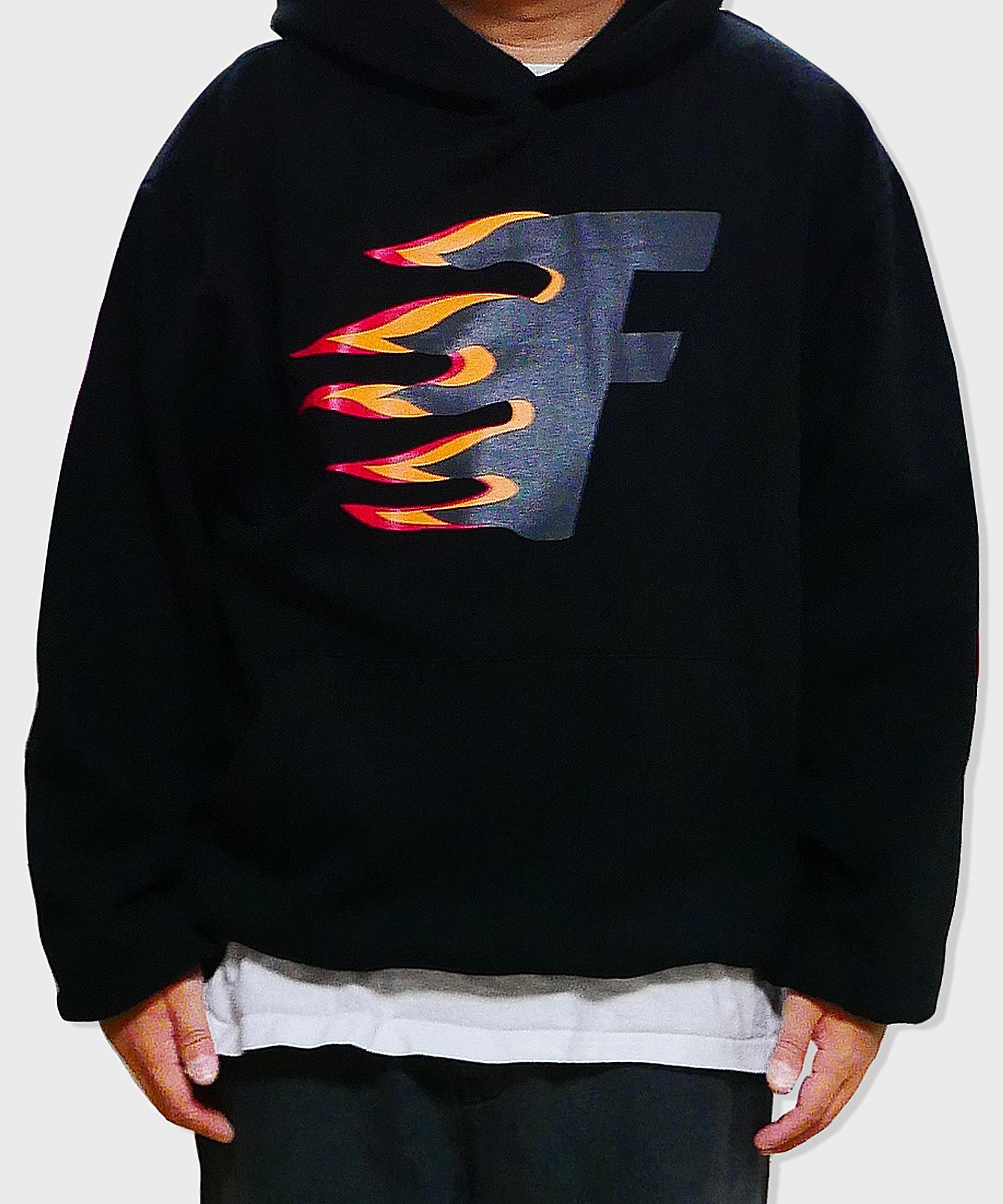 Respect Oversized Fire Hoodie (Black) L
