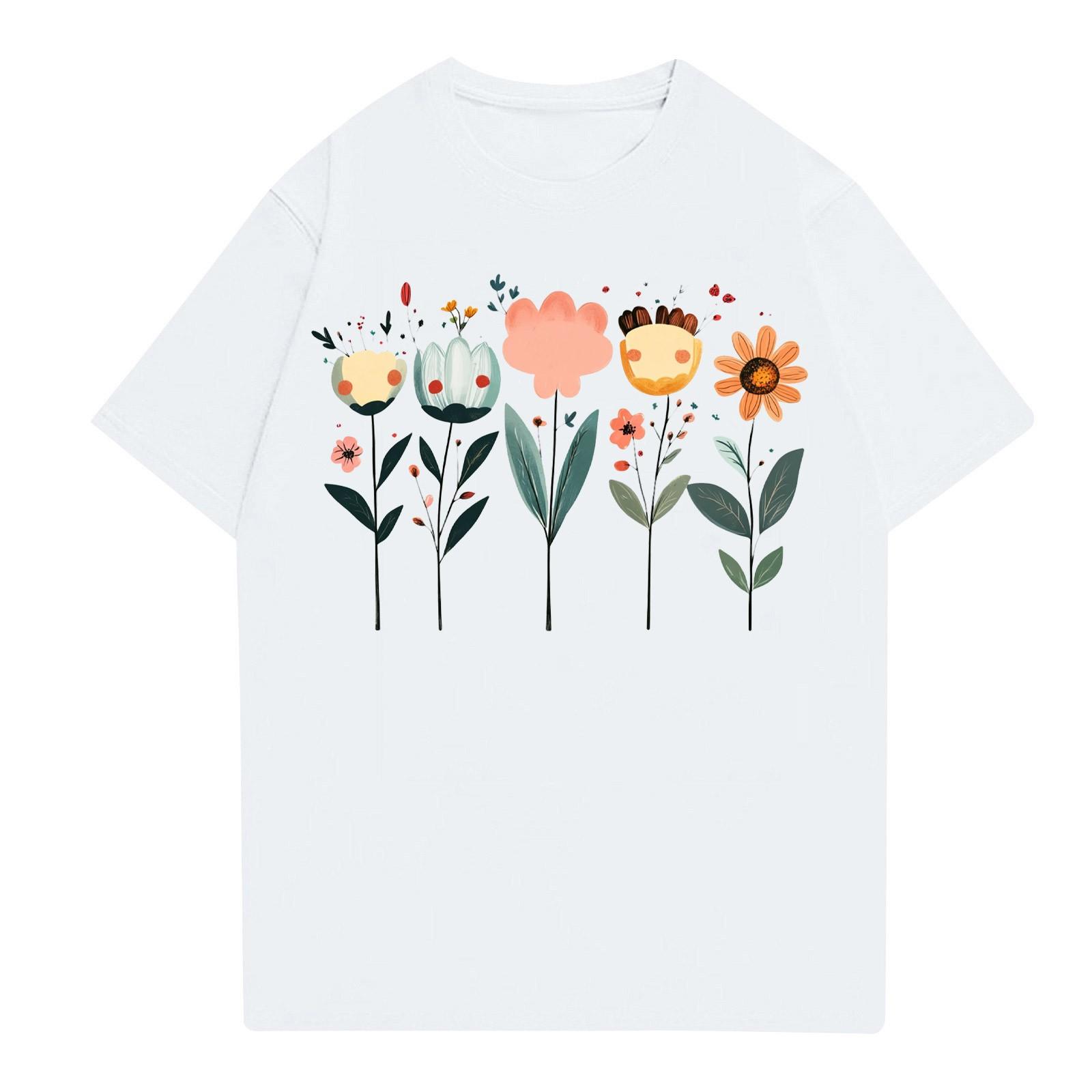 

Жіноча модна повсякденна футболка з принтом і круглим вирізом з короткими рукавами Топ Футболка Топ XL білий