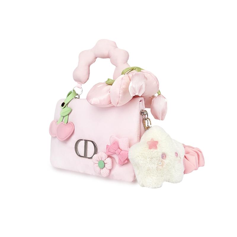Dior Tasche [Personalisierte Kosmetiktasche] Leinwand Süßes Beeren-Bouquet Glitzer Katze Geschenk Süß und Frisch Niedlich Sanft Lässig Vielseitig Rosa Aufbewahrung Schulter