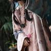 Little Mud Girl Retro Patchwork Robe with Artistic Round Neck