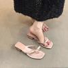 Thick Heel Bow Slippers Fairy Outer Wear 2025 New Summer French Beautiful Small Sandals Toe Vacation Sandals