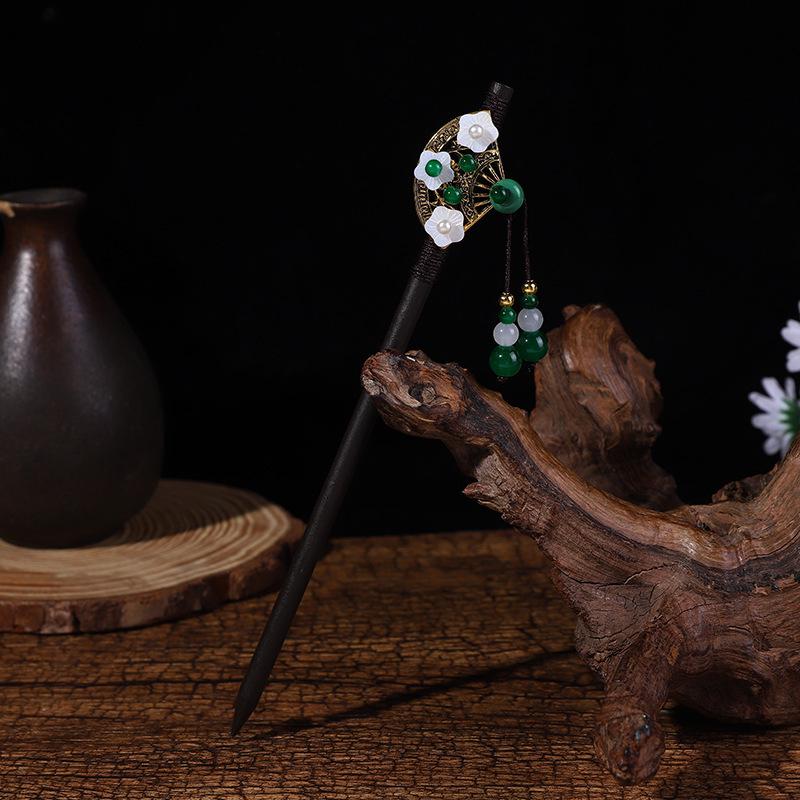 Ancient Style Ebony Imitation Wooden Tassel Hairpin - Hanfu Accessory for Women