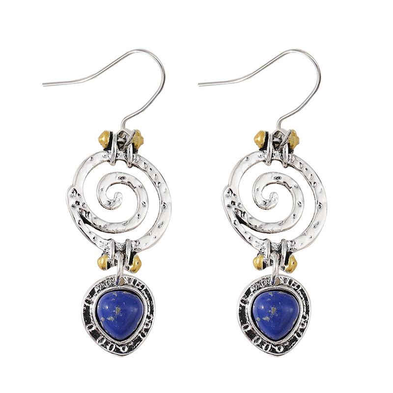 

Circle Ethnic Style Earrings Natural Bluestone Hollow Spiral Drop Earrings срібний