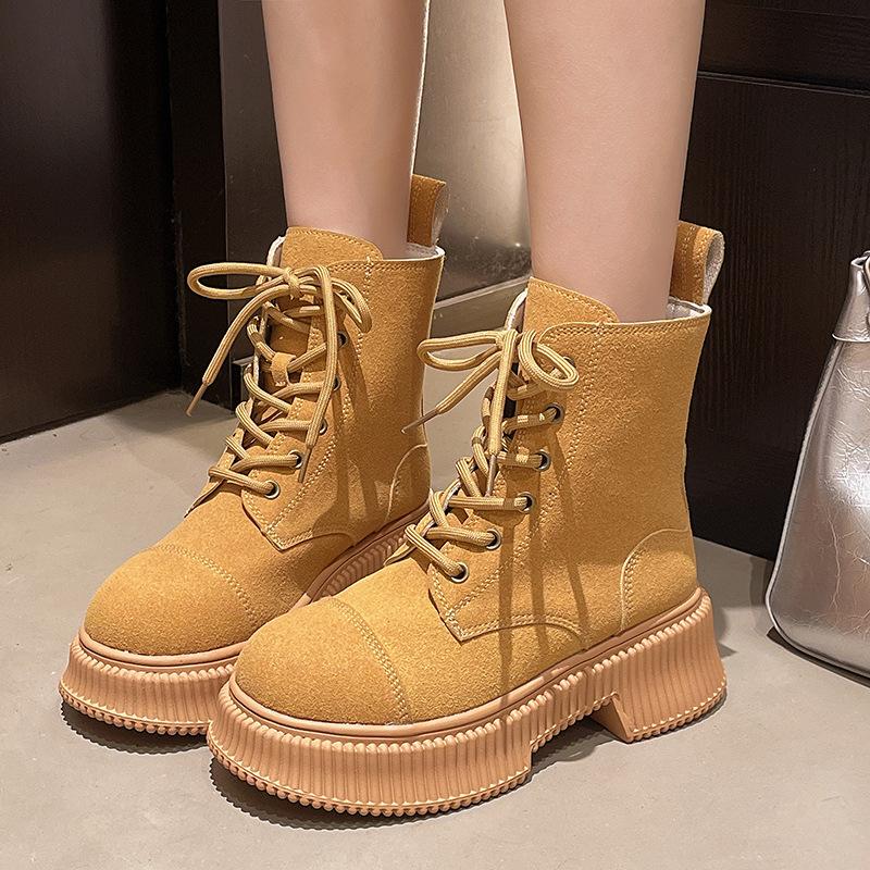 Martin Boots Women'S Autumn And Winter New Fashion Versatile Thick-Soled Heightening Rhubarb Boots British Style Tooling Boots