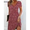 Abito estivo casual da donna, ampio, estivo, boho, da spiaggia, con stampa floreale, per donna, abito retrò, scollo a V, manica corta, taglie forti