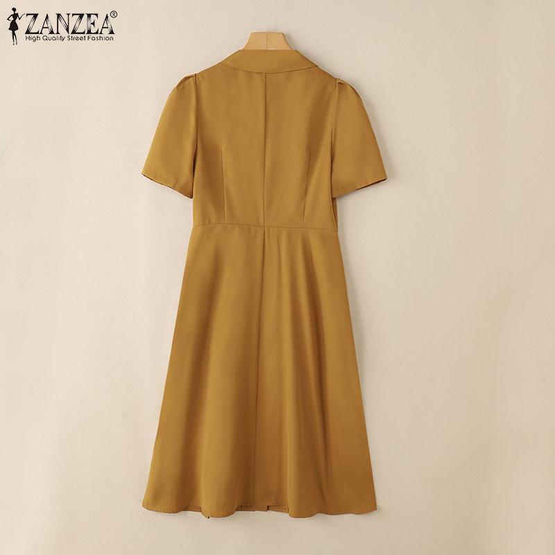 ZANZEA Rochie de vară cu mâneci scurte cu guler răsturnat pentru femei