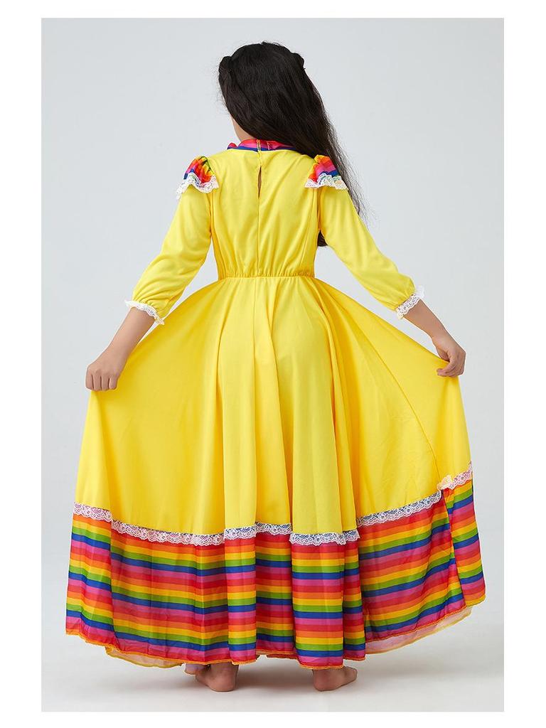 Vibrant Mexican Folk Dance Skirt for Girls - Stage Performance Costume
