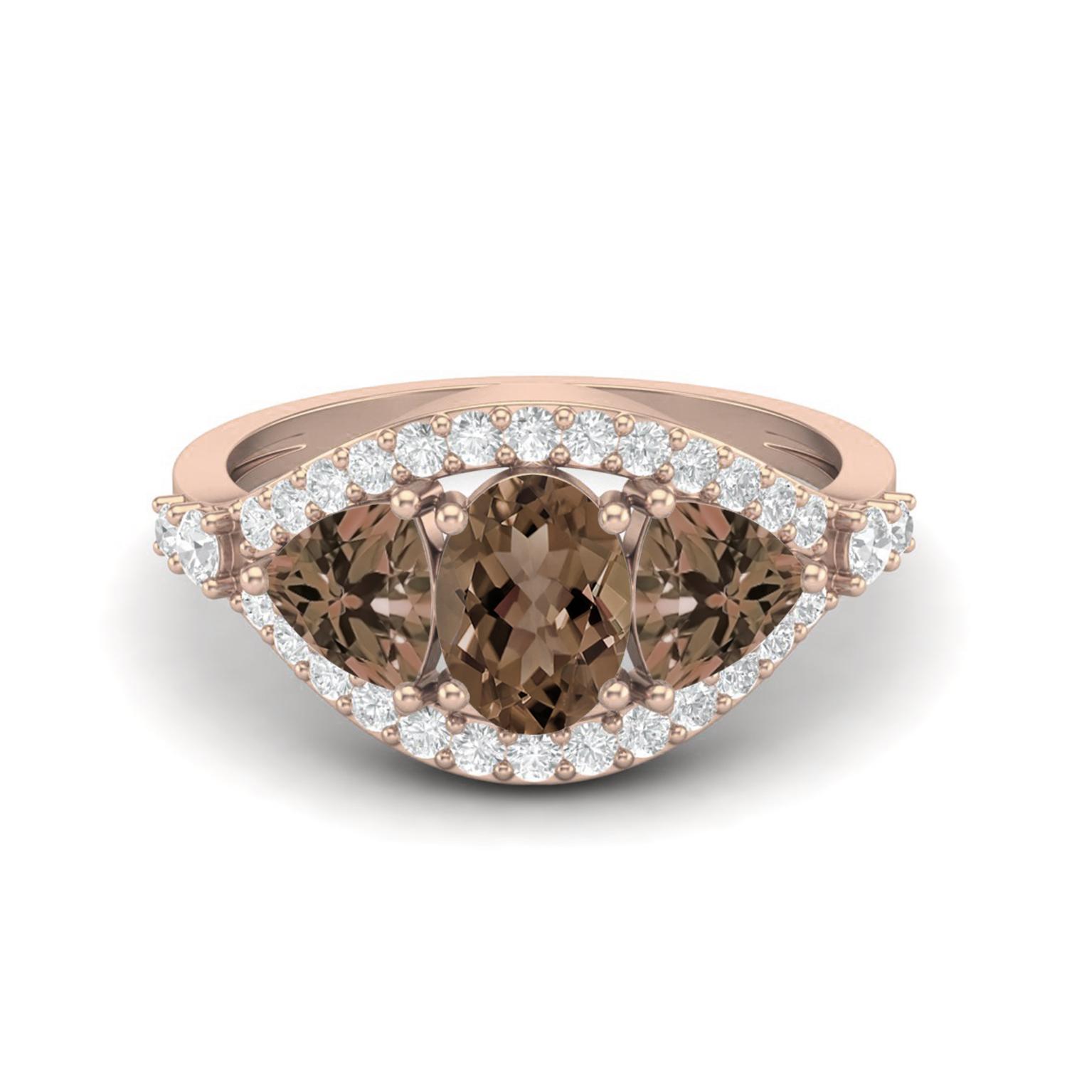 2.6 Ctw Oval Smoky Quartz 925 Sterling Silver Rose Vermeil Three Stone Women Engagement Ring 12 ярко-розовый
