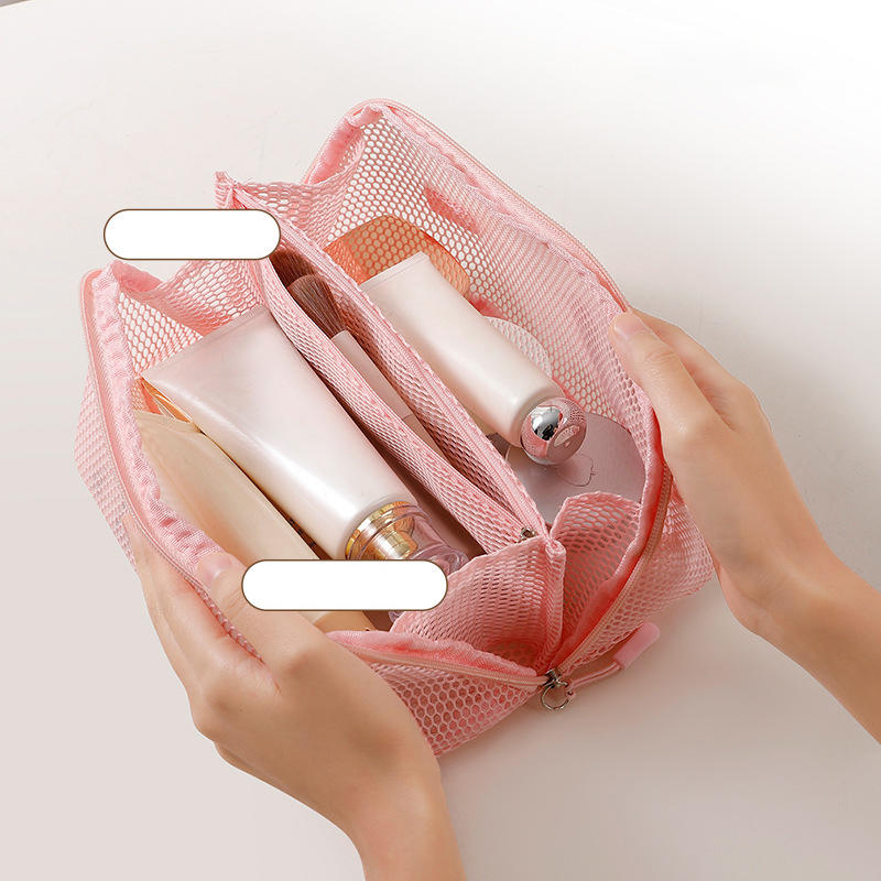 Fashion Solid Color Mesh Cosmetic Bag Lightweight Zipper Makeup Pouch Visibility Transparent Toiletry Storage Bag Mobile Phones