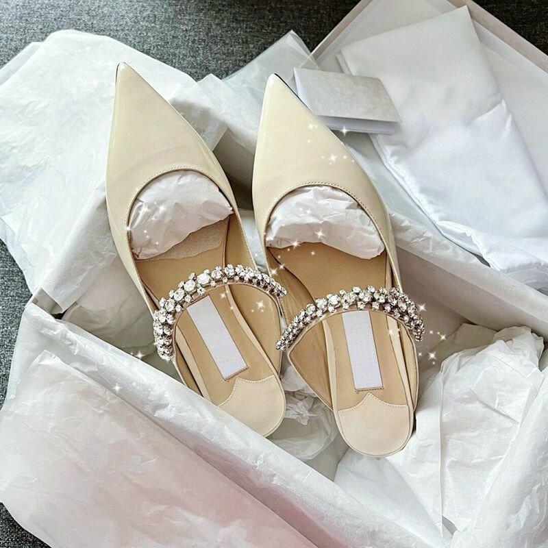 Fashion 2025 Summer New Baotou Half Slippers Women Fine With Pointy Head Rhinobarrhinos All Wear Network Red Tide High Heels