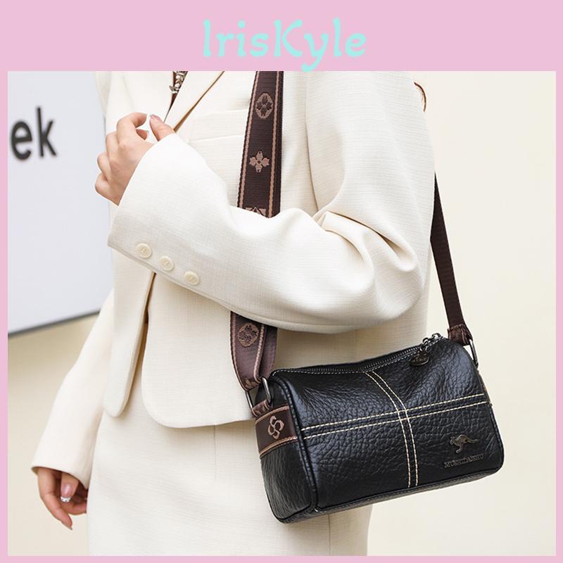 Womens Bag Simple Bag Leather Fashion Wide Shoulder Strap Single Shoulder Crossbody Bag Head Layer Cowhide