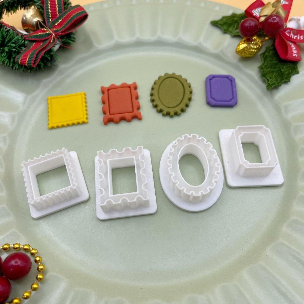 4pcs Holiday Photo Frame Cookie Cutters Stamp Biscuit Molds with Hollow Details for Christmas Halloween DIY Handmade Baking 1