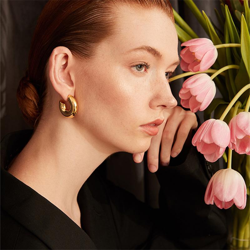 Boucles d'oreilles créoles géométriques simples et minimalistes, rondes, couleur or et argent, en métal épais, pour femmes, 1 cm de large