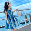 Mädchen-Aqua-Baumwoll-Latz-Strandkleid