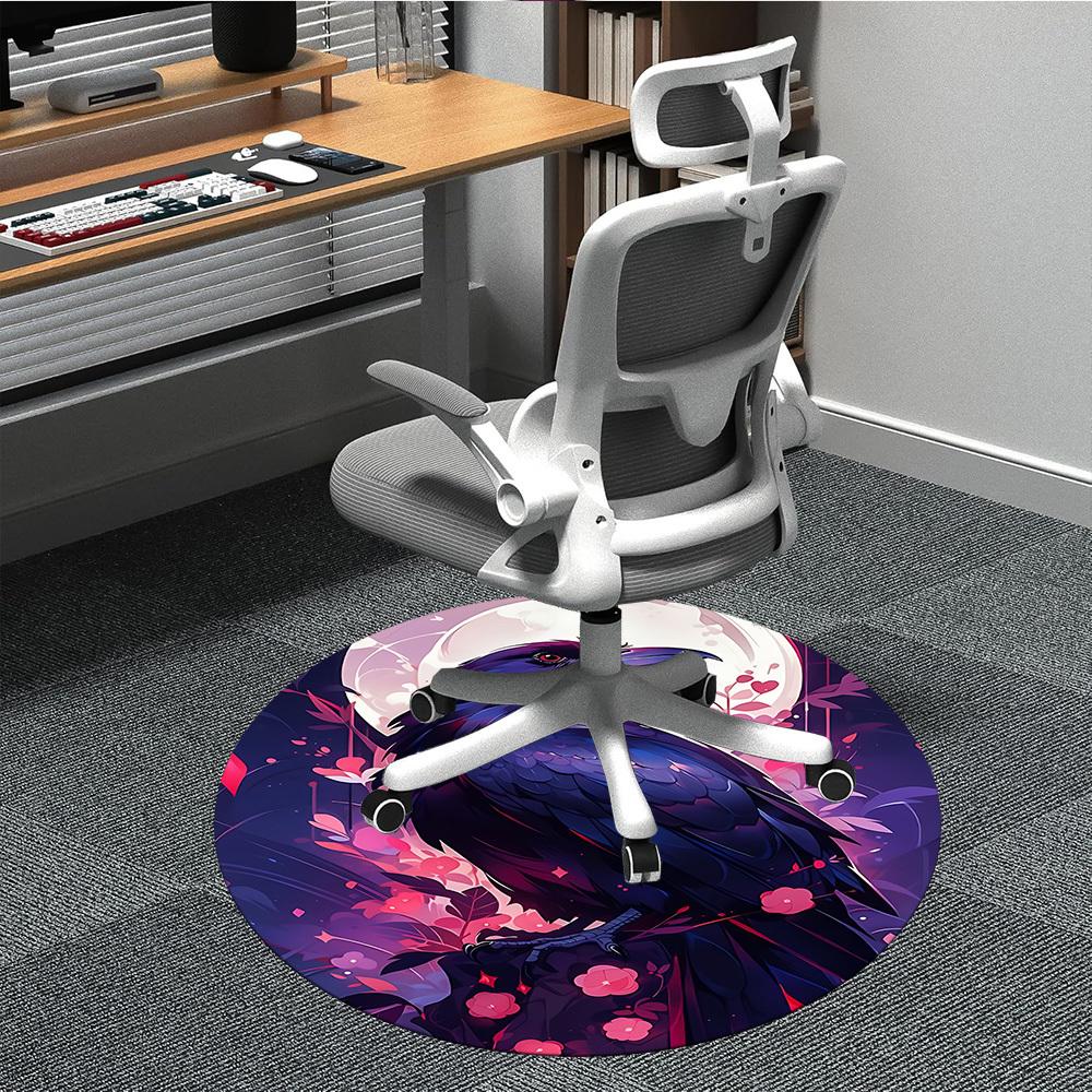 

1pc Moon Raven Office Round Area Rug, Under Office Chairs Bedroom Living Room Home Decor, Room Deco 80cm