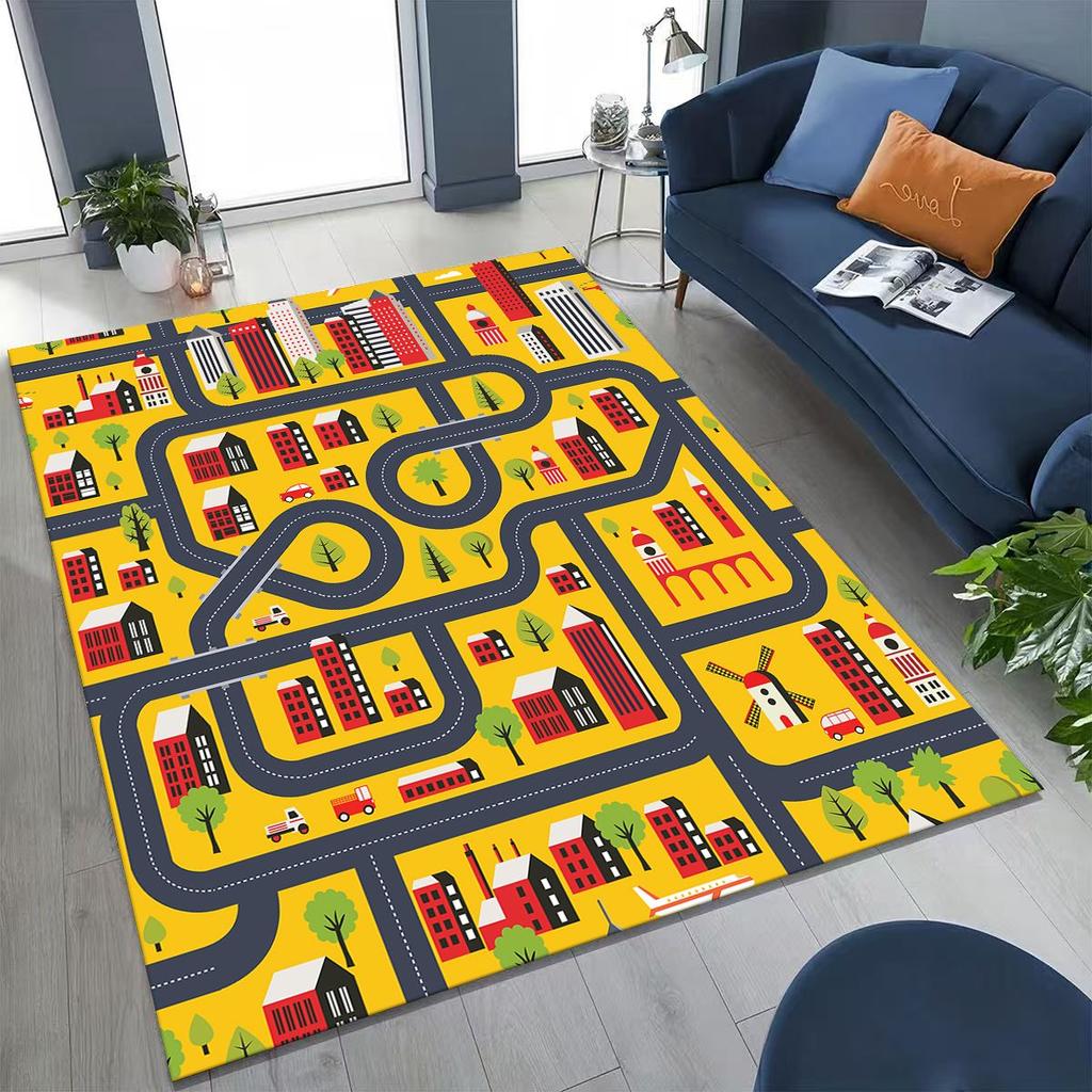 Child Urban City Road Traffic Learning Interactive Game Playroom Rug for Bedroom Living Room Sofa Home Doormat Decor,Non-slip