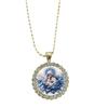 European and American New Blue Flower Round Glass Necklace, Versatile Light Luxury Fashion Ins Simple Accessory