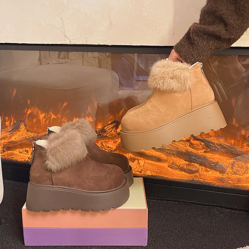 Women's Thick-soled One-step Winter Warm Fur an Inner Lining Long Plush Snow Boots Non-slip Wear Casual Sports Cotton Boots