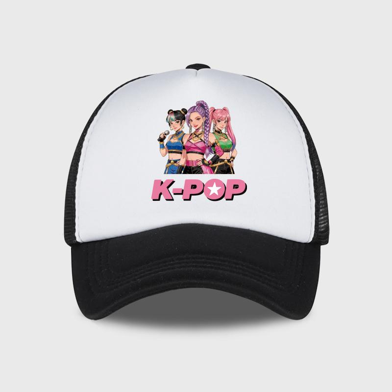 K-Pop Anime Idol Girl Group Printed Mesh Cap – Adjustable Unisex K-Pop Concert Fan Sun Hat – Fashion Headwear