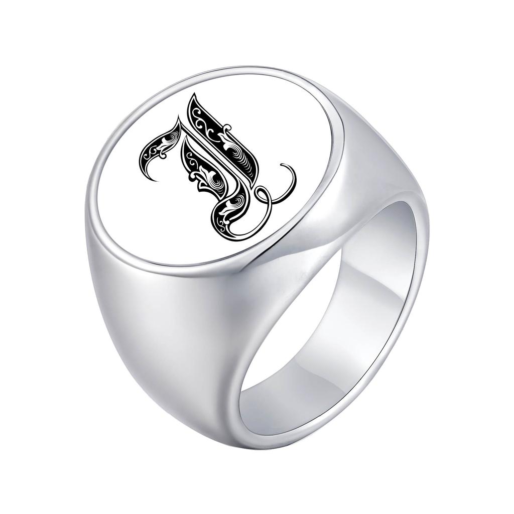 Vnox Personalized Retro Initials Signet Ring for Men, 20mm Wide Band Rings Stainless Steel Letters Custom Jewelry Gifts for Him