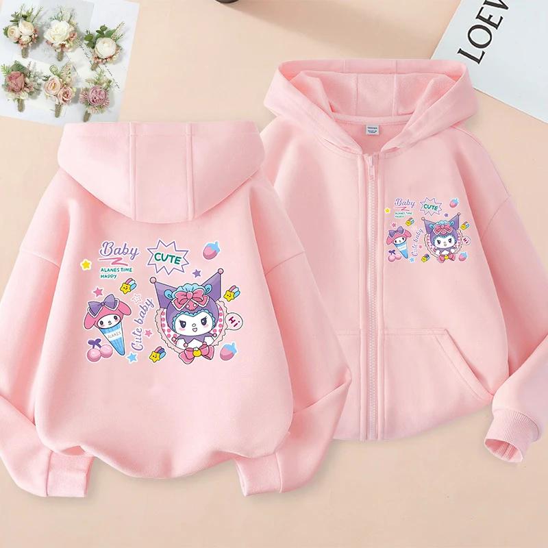 Zip Up Hoodie Kawaii Kids Streetwear Kuromi Children's Hoodie Zipper Children Sweatshirt Manga Clothes Kid Girl Boy Top Hoody