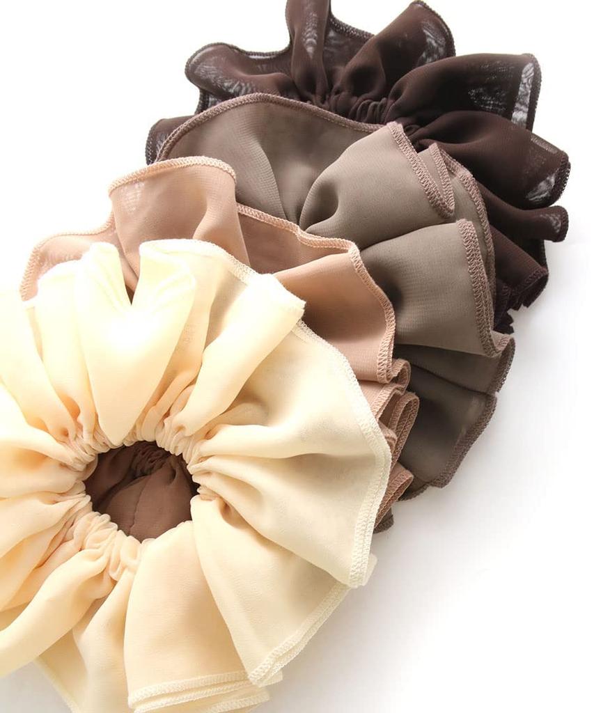 VINGTAINE Ruffled Chiffon Scrunchie Hair Accessory in Muted Simple and Sophisticated for Everyday Use HS-160-BR Colors,