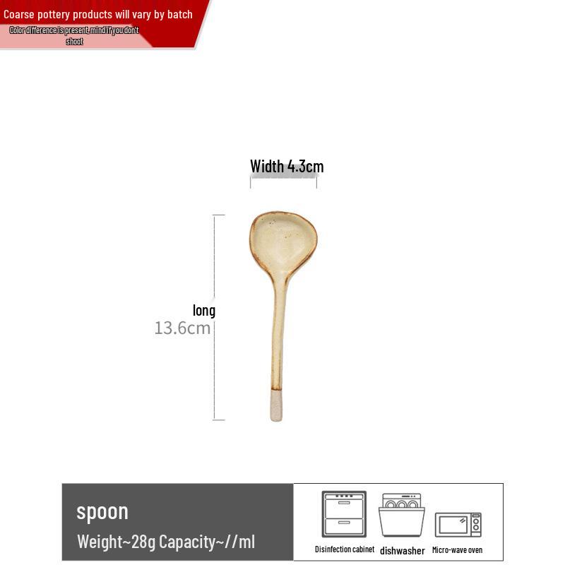 Retro Long-Handled Ceramic Spoon for Tableware, Dessert, Soup, and Stirring
