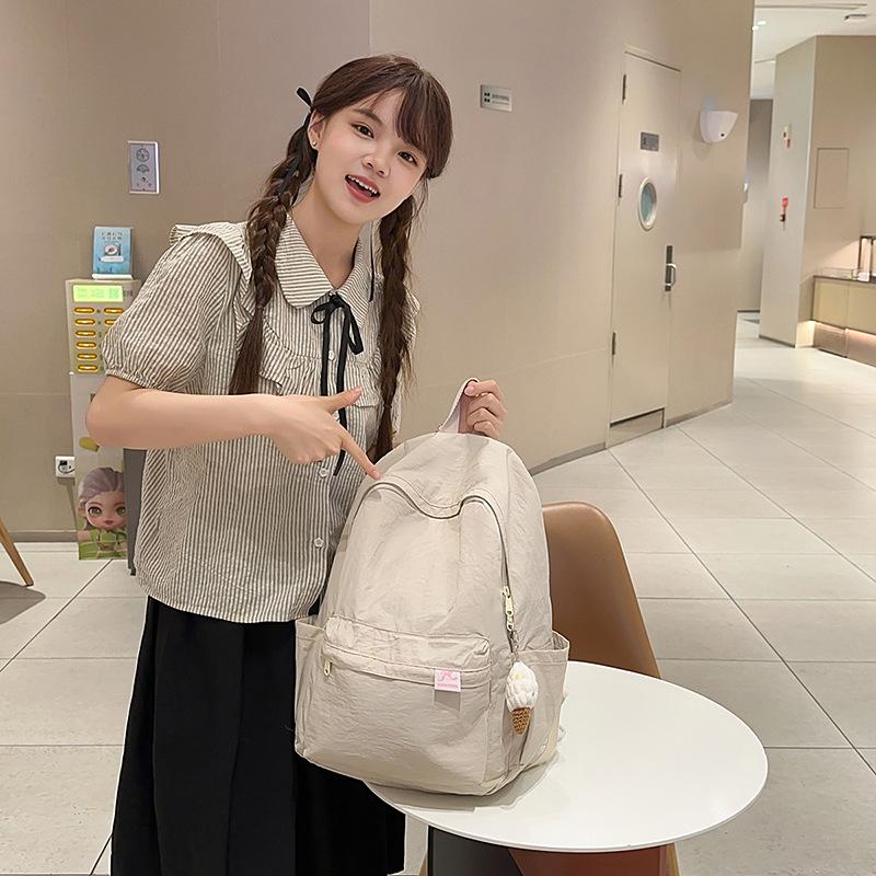 Schoolbag Lightweight Simple Solid Color School Bag Female College Student Travel Backpack High School Girls College Style Outdoor Travel Backpack