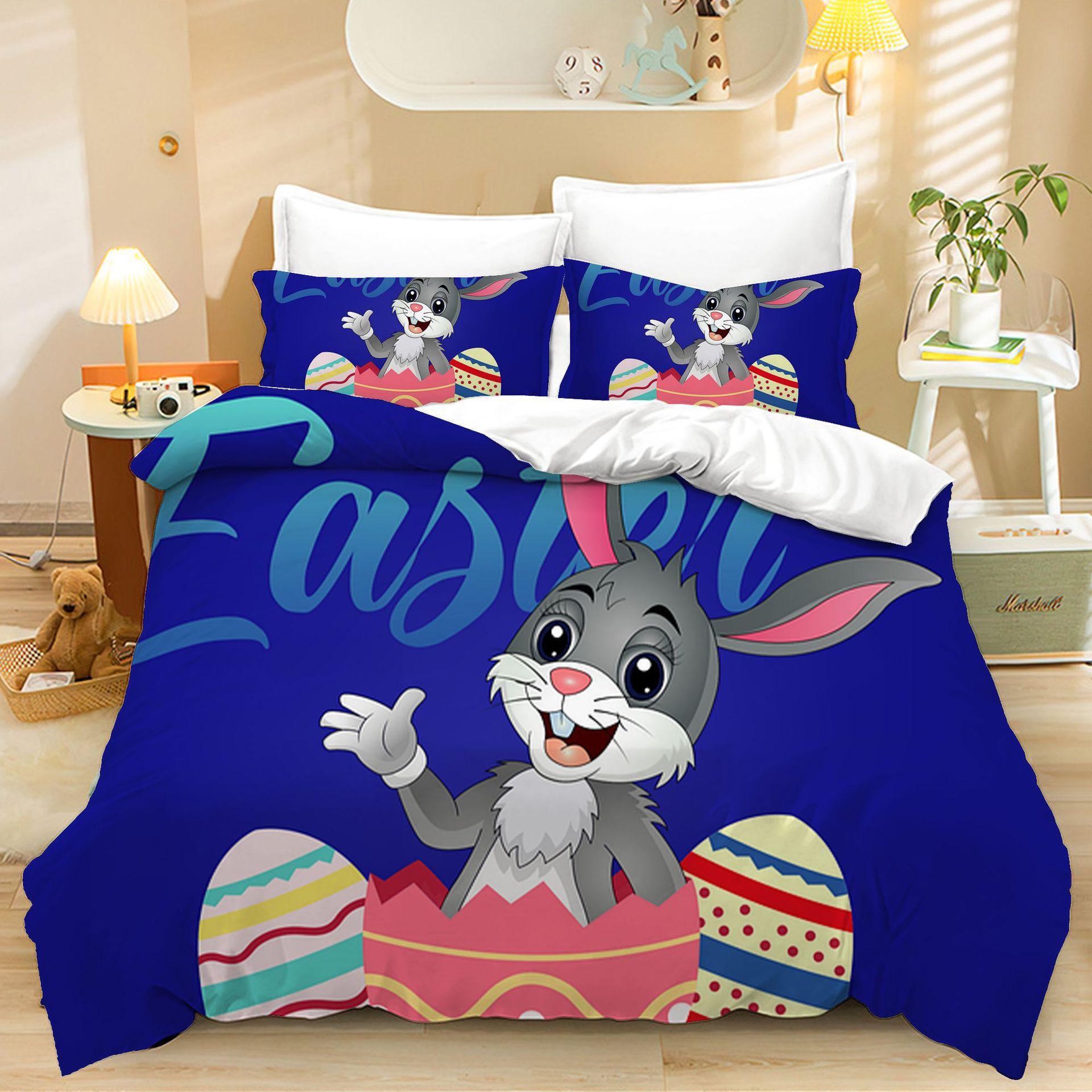 

Home Textile Three-Piece Set Simple Bunny Cartoon Digital Printing Quilt Pillowcase Bedding 90 * 200 two-piece set