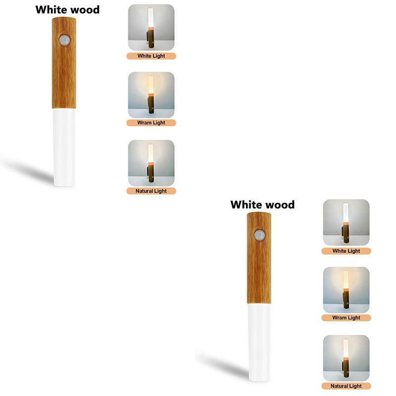 4pcs Motion Sensor Night Light Wooden Rechargeable 3color Magnet Indoor Body Sensor Night Lights Hand-Held Portable Led Wall Sconce Emergency Light