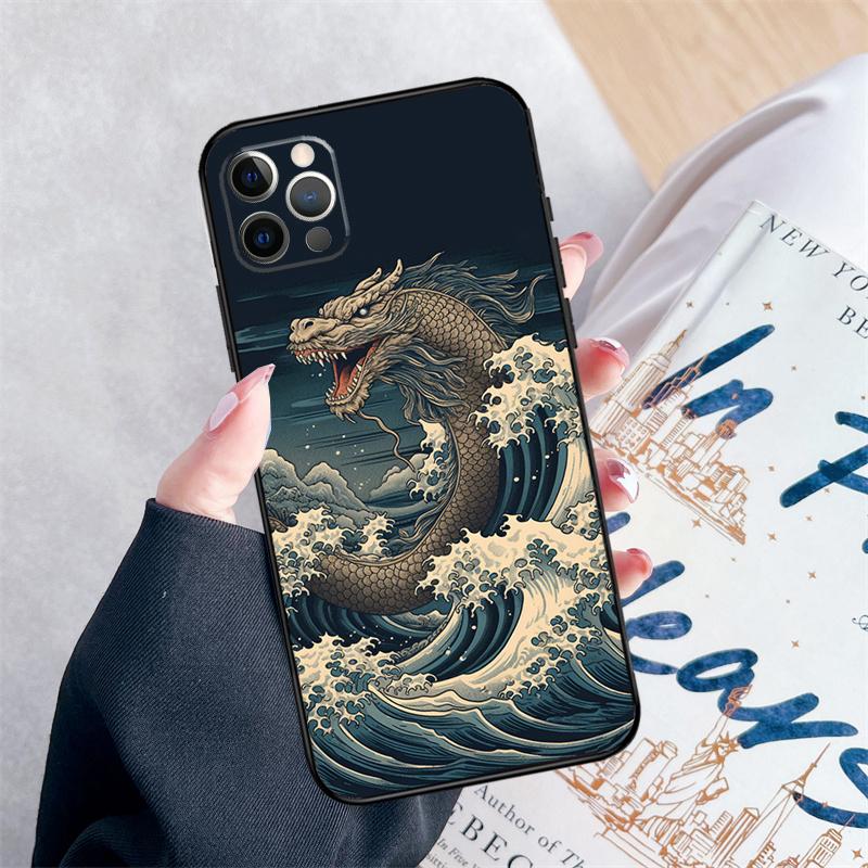 Japanese Dragon Phone Case For iPhone 16 Pro Max 11 12 13 Mini 14 15 Pro Max XR 15 16 Plus 16e Cover Coque