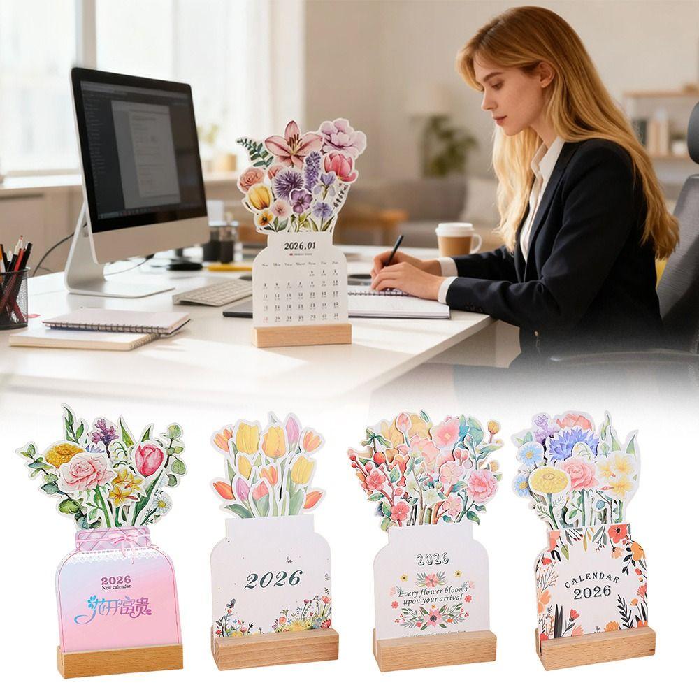 Vase Shaped Bloomy Flowers Desk Calendar Detachable Base Monthly Planner for Table Desk Decor