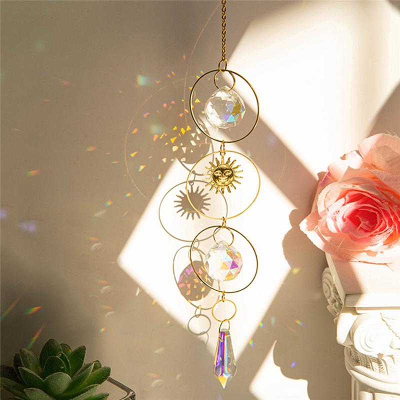 Good-Crystal Sun Catcher Star Moon Pendant Bedroom Window Decoration Crystal Pendant