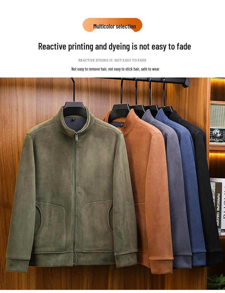 Men's Fleece Jacket: Autumn/Winter Warm Casual Stand-Up Collar Coat for Middle-Aged and Young
