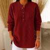 2025 Autumn Winter New Women's Solid Color Loose V-Neck Button Long Sleeve Casual T-Shirt Top for Europe America