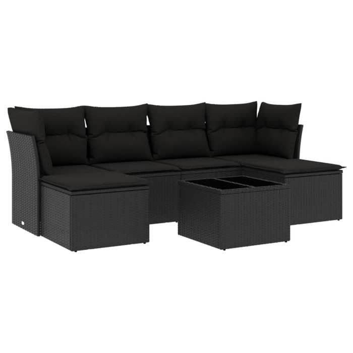 VidaXL Salon de jardin 7 pcs avec coussins noir résine tressée 3218015