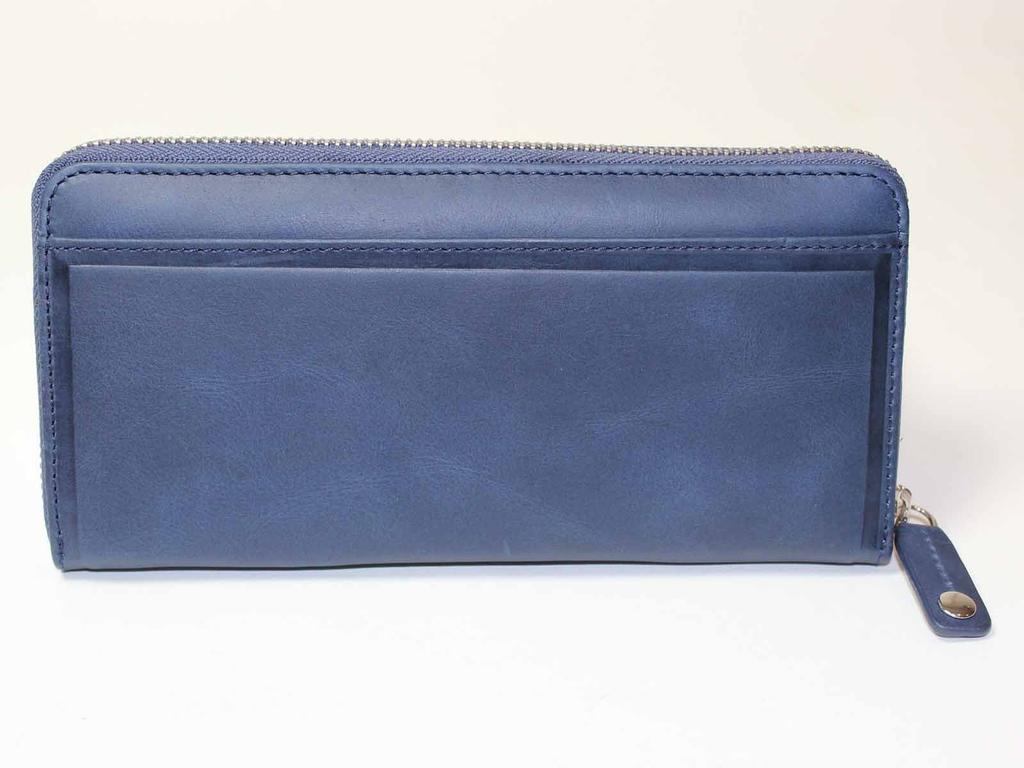 Police Long Wallet with Zipper, Wrinkled Leather, Italian Brand, Luxury (Navy)